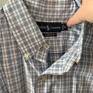 Ralph Lauren Men's White and Blue Checkered Shirt